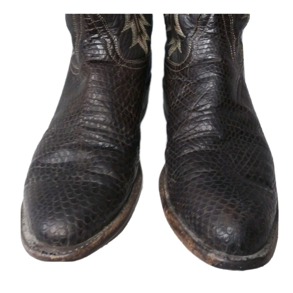 Vintage Tony Lama Lizard Western Boots Men's Size 9.5 D Dark Brown #Y6898 - Picture 5 of 12